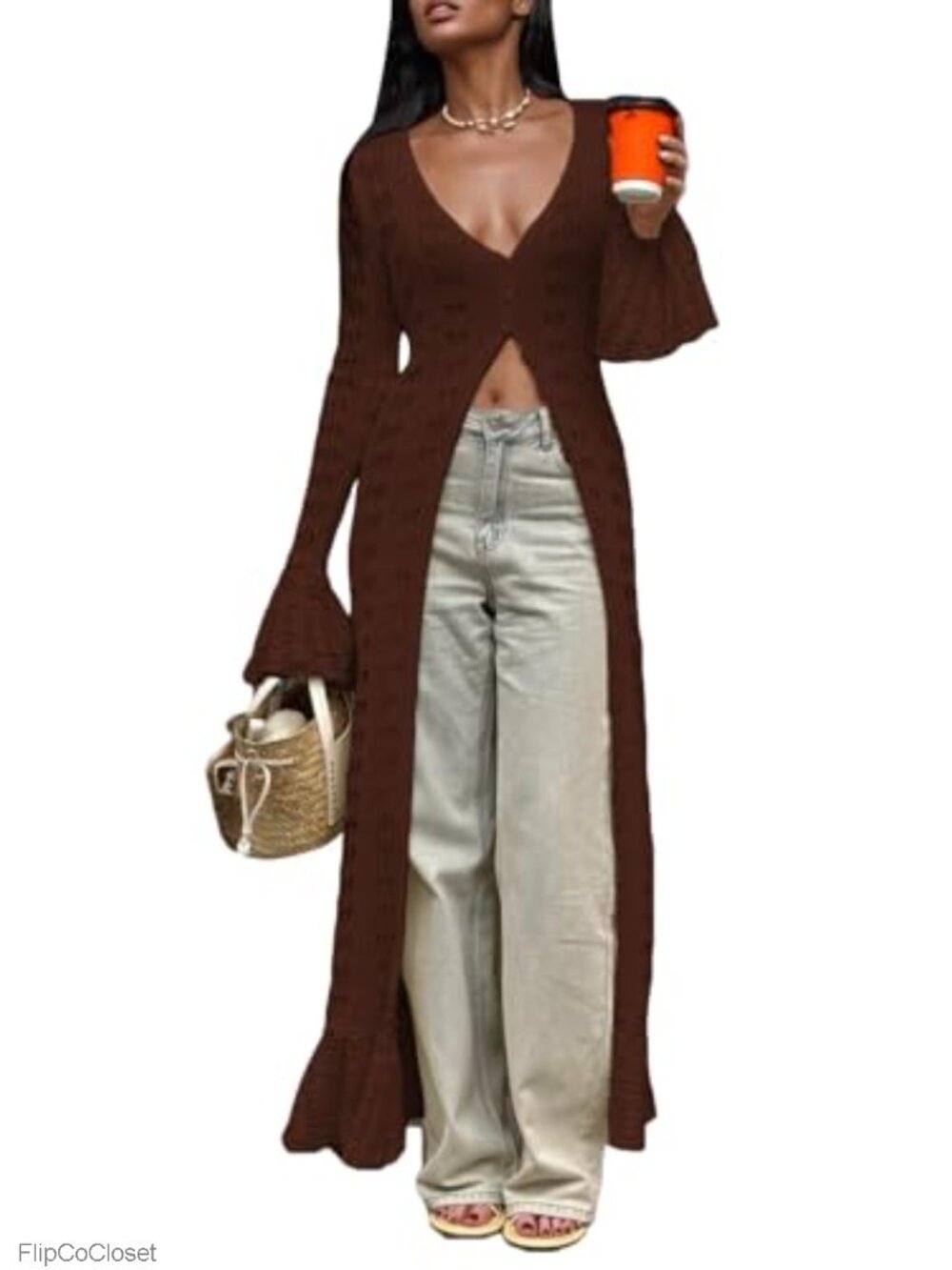 Unybwonn Crochet Knit Maxi Cardigan Button Down Duster Cover Up